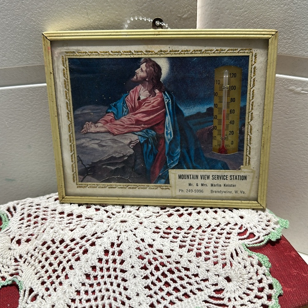 Vintage framed advertisement Religious art with thermometer - Picture 2 of 7